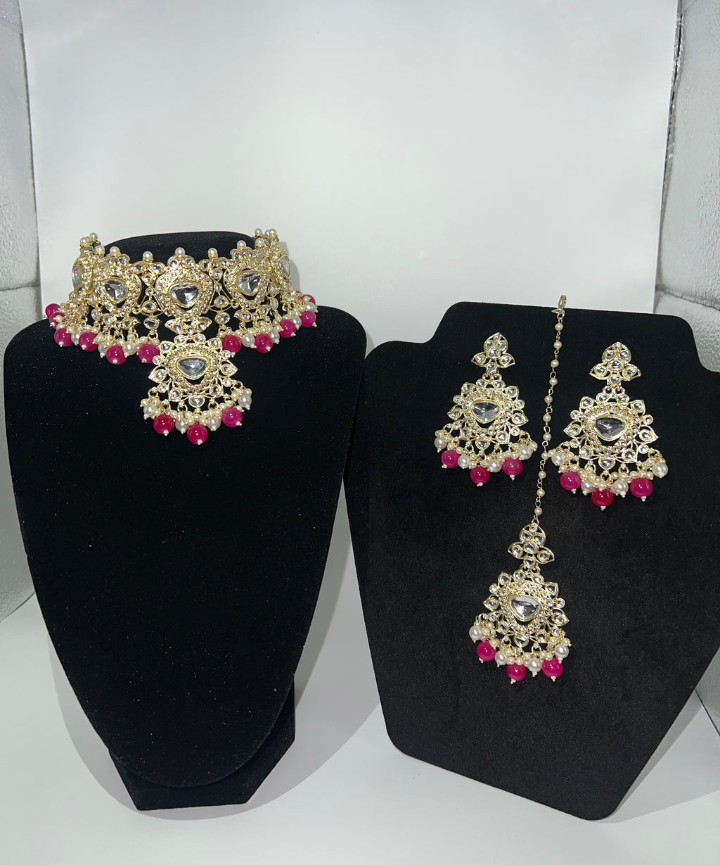 Gold and Pink Heavy Choker Set